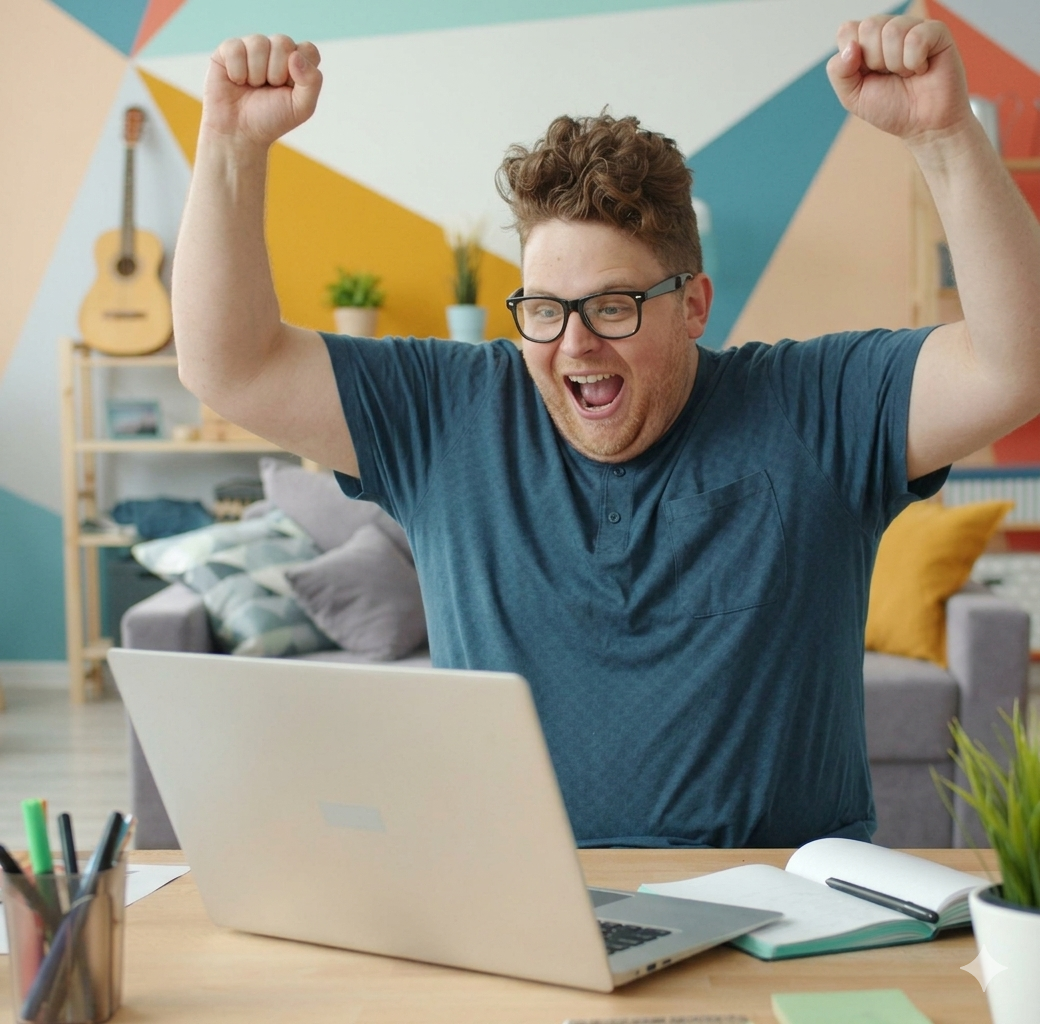 Family celebrating a prize win with American flag